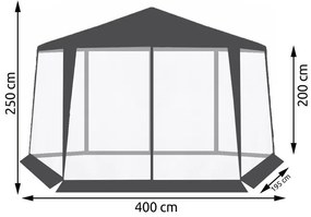 Malatec Záhradné párty stan šesťuholník s moskytiérou 6 stien, šedý, 9805