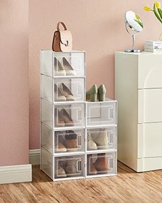 Box na topánky, sada 8ks, priehľadný, biela farba, 18,5x25x35 cm