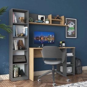 Pracovný stôl s knižnicou Hado Walnut and Anthracite