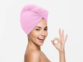 Rýchloschnúci froté turban na vlasy ružový, 100% bavlna