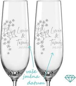 Svadobné poháre na sekt Motýliky s kryštálmi, 2 ks