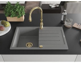 Mexen Bruno, 1-komorový granitový drez 795x495x200 mm a drezová batéria Savita, šedá, 6513-71-672601-50