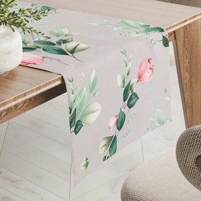 Biante Bavlnený behúň na stôl Sandra SA-452 Ružové kvety na sivom 35x120 cm