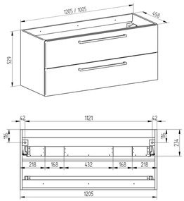 Mereo Mereo, Bino, kúpeľňová skrinka s umývadlom z liateho mramoru 121 cm, biela, dub, MER-CN663M