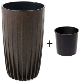 PLASTOVÝ KVETINÁČ STRIPPED ECO 42X25 CM TMAVOHNEDÁ