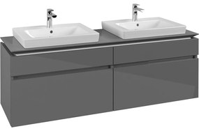 VILLEROY &amp; BOCH Legato závesná skrinka pod dve umývadlá, 4 zásuvky, 1600 x 500 x 550 mm, Glossy Grey, B69300FP