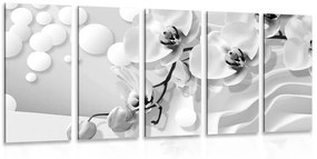5-dielny obraz čiernobiela orchidea na abstraktnom pozadí - 100x50