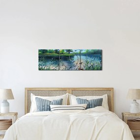 Obraz - Olejomaľba, Letný podvečer pri jazere (s hodinami) (90x30 cm)