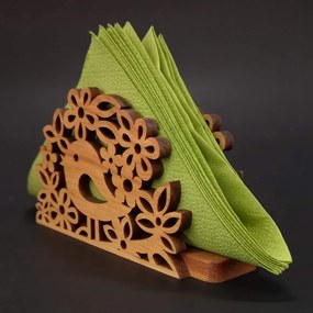 AMADEA Drevený stojanček na obrúsky s vtáčikom, masívne drevo, 12,5x6,5x3,5 cm