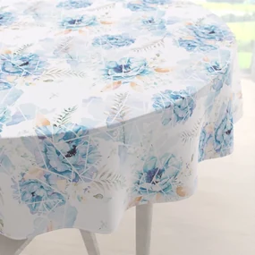 Biante Teflónový okrúhly obrus TF-087 Modré kvety na geometrickom bielom Ø 120 cm