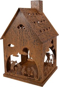 Hrdzavý svietnik v tvare domčeka s dekorom Rustic Charm - 17*17*28 cm