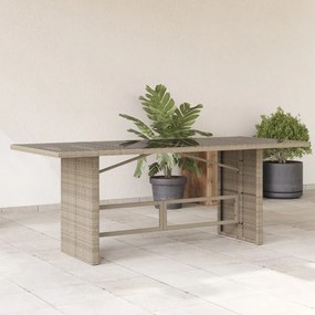 Záhr.stôl so sklenenou doskou svetlosivý 190x80x74 cm polyratan 365308