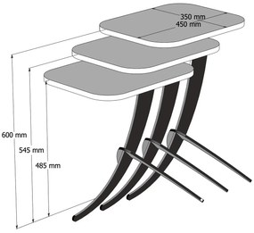 Odkladací stolík Pion Black Marble, 3 ks