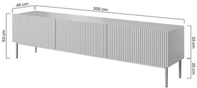 TV skrinka Nicole 200 cm - čierny mat / čierne nožičky