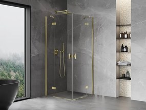 Mexen Mist-H Duo, 2-krídlový výklopný sprchový kút 95 x 95 cm, číre sklo, zlatý lesklý profil, 8A5-095L-095P-50-00