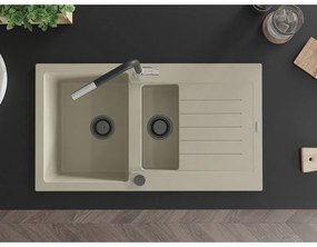 Mexen Matias, 1,5-komorový granitový drez 900x505x200 mm a drezová batéria Flora, béžová, 6502-69-670401-07-B