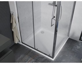 Mexen Apia, sprchový kút s posuvnými dverami 100 (dvere) x 100 (stena) cm, 6mm číre sklo, chrómový profil + slim sprchová vanička 5cm, 840-100-100-01-00-4010