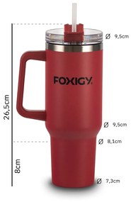 Foxigy Termohrnček do auta so slamkou 1200 ml Burgundy