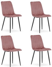 Set štyroch jedálenských stoličiek LAVA zamatové, ružové / čierne nohy (4 ks)