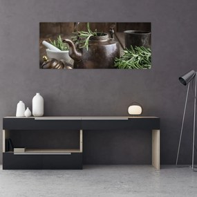 Obraz - Kanvička s rozmarínom (120x50 cm)