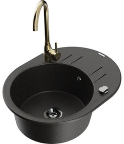 Mexen Kevin, drez granitový 586x458x190 mm, 1-komorový a zlatá batéria Telma, čierna škvrnitá, 6517-75-670200-50-B