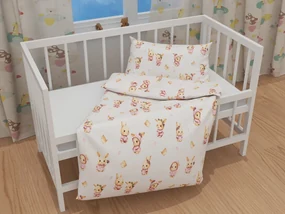 Biante Detské bavlnené posteľné obliečky do postieľky Sandra SA-538 Ružové zajačiky a vtáčiky na bielom Do postieľky 90x140 a 40x60 cm