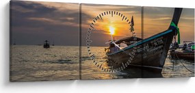 Obraz lode pri brehu (s hodinami) (90x30 cm)