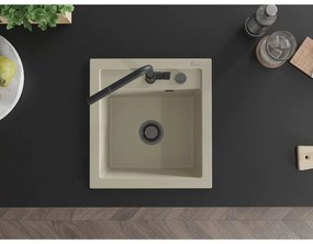 Mexen Vito, 1-komorový granitový drez 490x520x210 mm a drezová batéria Flora, béžová, 6503-69-670401-70-B