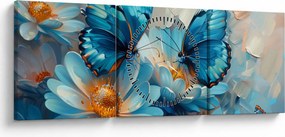 Obraz - Modrí motýle (s hodinami) (90x30 cm)