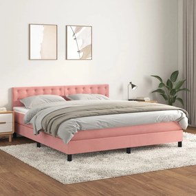 Posteľný rám boxsping s matracom ružový 180x200 cm zamat 3141562