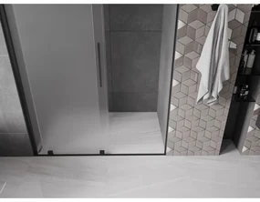 Mexen Velar, posuvné sprchové dvere do otvoru 160 cm, 8mm sklo námraza, čierna matná, 871-160-000-31-70