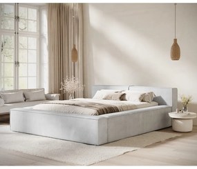 Svetlosivá čalúnená dvojlôžková posteľ s úložným priestorom s roštom 200x200 cm Voliera – Maison de Rêve