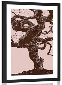 Plagát s paspartou tajuplný kmeň stromu - 20x30 black