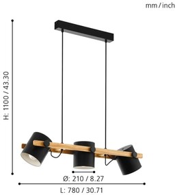 Eglo 43045 - Luster na lanku HORNWOOD 3xE27/60W/230V