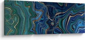 Obraz - Zeleno-modrý mramor (s hodinami) (90x30 cm)
