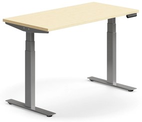 Výškovo nastaviteľný stôl QBUS, rovný, 1200x600 mm, strieborný rám, breza