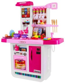 Ružová detská kuchynka 3+ interaktívne horáky + vodovodný kohútik + audio panel + príslušenstvo