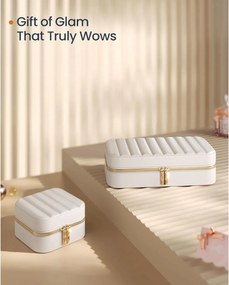 Cestovná šperkovnica ANAH, malý organizér na šperky so zrkadlom, biela