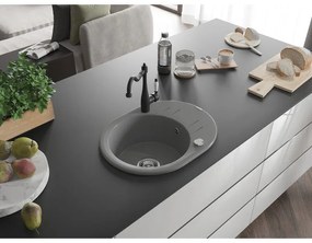 Mexen Kevin, drez granitový 586x458x190 mm, 1-komorový a drezová batéria Carla, šedá, 6517-71-670700-70