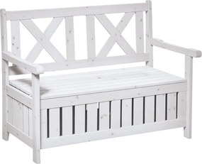 Outsunny Skladací Bench pre 2 osoby - Záhradný Truhlicový Bench s Vankúšom, Biela 115 x 61 x 85 cm | Aosom
