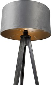 Stojaca lampa trojnožka čierna so sivým tienidlom 50 cm - Tripod Classic