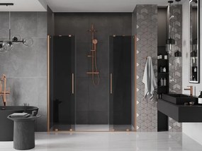 Mexen Velar Duo, posuvné sprchové dvere do otvoru 200 cm, 8mm šedé sklo, medená matná, 871-200-000-42-65