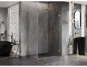 Mexen Lunar-B, pravostranný výklopný sprchový kút 100 x 80 cm, 8mm číre sklo, zlatý kartáčovaný - 832-100-080-55-00-P