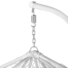 Biele závesné kreslo KOKON so stojanom, zeleno-biely vankúš