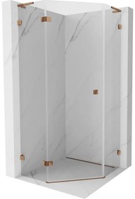 Mexen Lunar, L päťuholníkový sprchový kút naklápací doľava 100 x 100 cm, 8mm číre sklo, profil ružové zlato, 831L-100L-100P-60-00-L