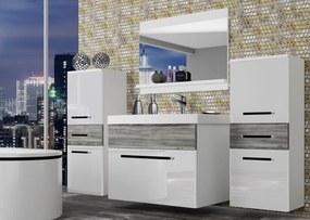 Kúpeľňový nábytok Belini biely lesk / šedý antracit Glamour Wood + umývadlo + zrkadlo  ROD PM 4/0/W/WGW/0/ZW