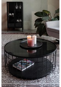 Čierny okrúhly konferenčný stolík so sklenenou doskou 80x80 cm Lance – White Label