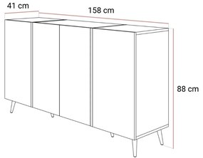 KOMODA SANTINO 4D NA NOŽIČKÁCH KAŠMÍR LESK / ZLATÁ 158 cm