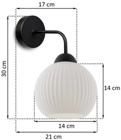 Nástenné svietidlo Riffle Round, 1x biele sklenené tienidlo, b