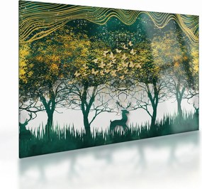 Sklenený obraz - Jelene v zelenom lese (70x50 cm)